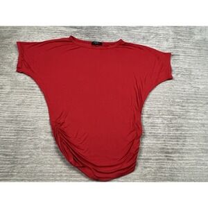 Made By Johnny Top Womens Medium Red Dolman Short Sleeve Rayon Blend Ruched